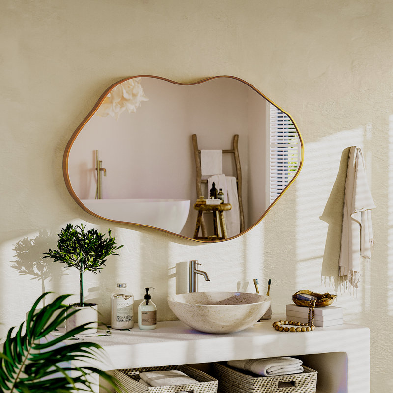 Miroir mural irrégulier en forme de nuage, grand miroir de meuble-lavabo décoratif asymétrique avec cadre en aluminium, miroir mural de salle de bain HD pour chambre à coucher, salon, entrée