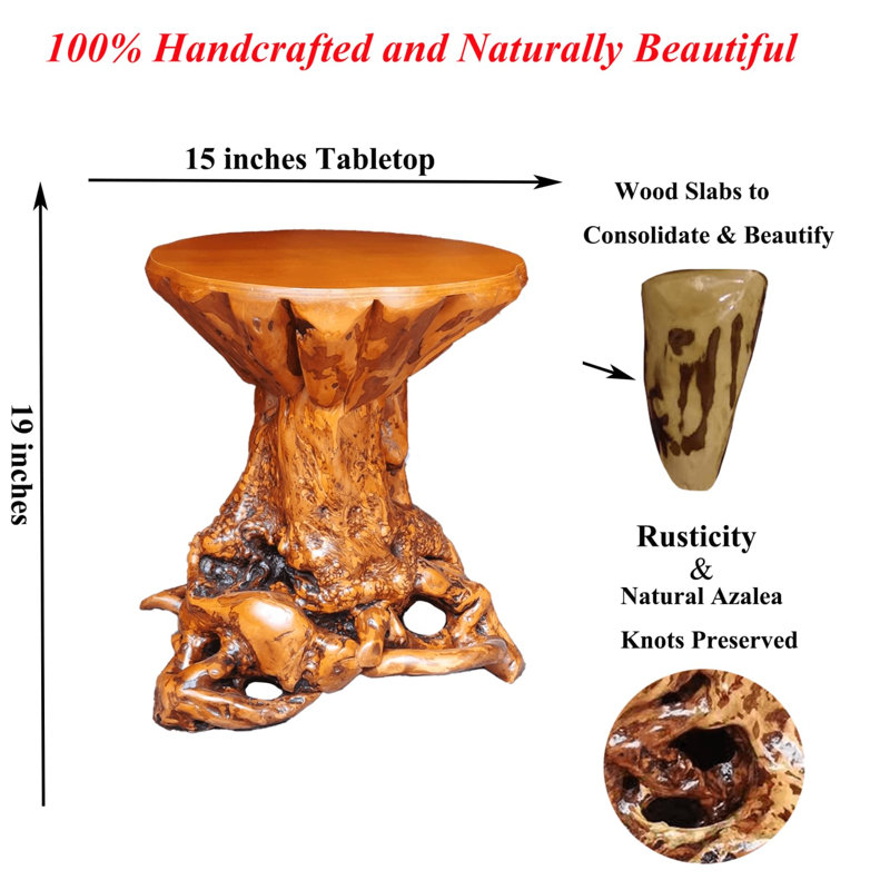 Rustic Azalea Tree Stump Root End Table - Handcrafted Live Edge Natural Wood Side Table for Log Cabin Decor