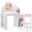 Ensemble de coiffeuse en MDF pour enfants en blanc et rose avec 1 tiroir et support de rangement