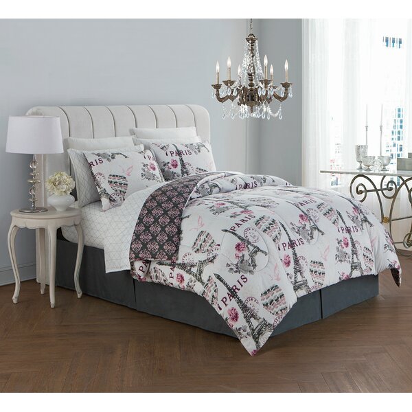 Real Living White & Pink Paris Bed-in-a-Bag Reversible Twin 6-Piece Comforter  Set