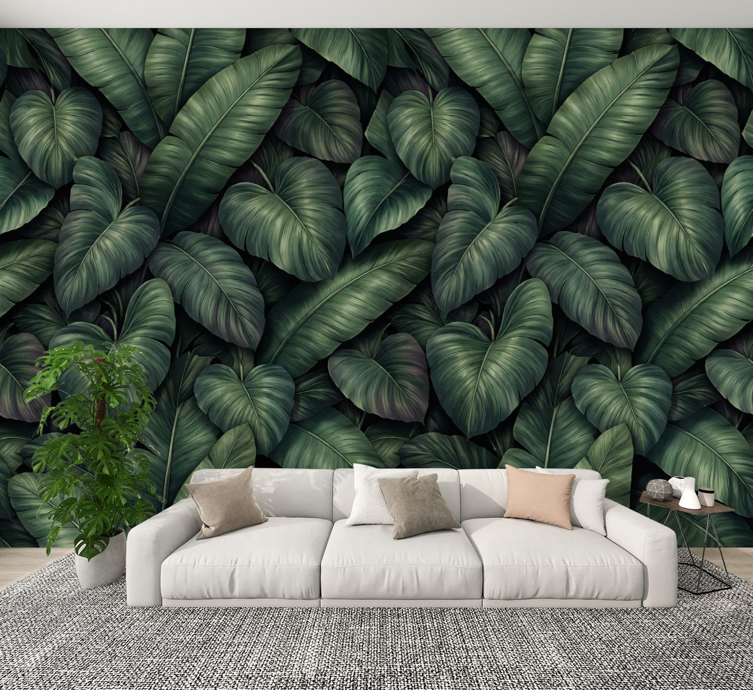 Bay Isle Home™ Peel and Stick Wallpaper Dark Tropical Leaves Green ...