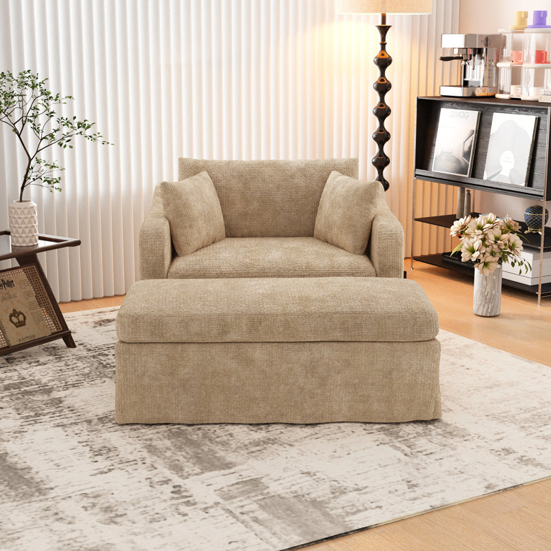 Fauteuil d'appoint rembourré avec repose-pieds en chenille, Blé