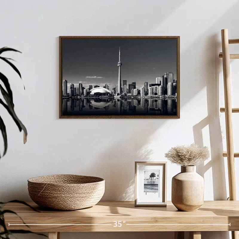 Monochrome Toronto Skyline, 19" X 13", Floating Frame Walnut