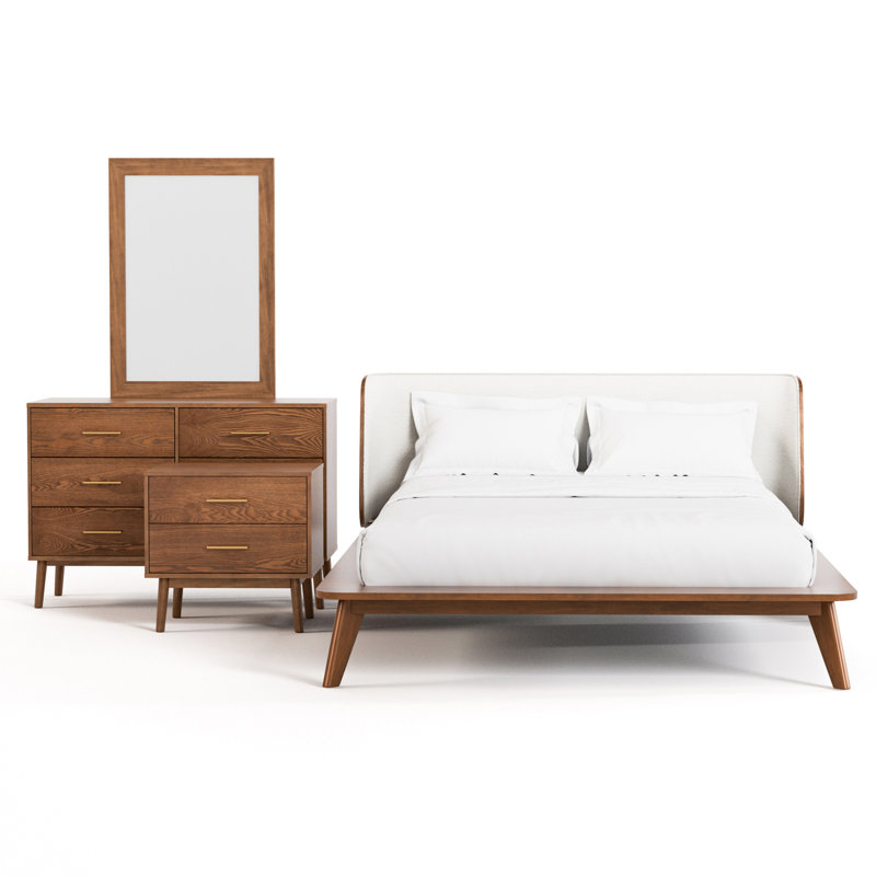 Ensemble de chambre à coucher Nevio, Ensemble de quatre pièces : lit, tables de chevet, Double