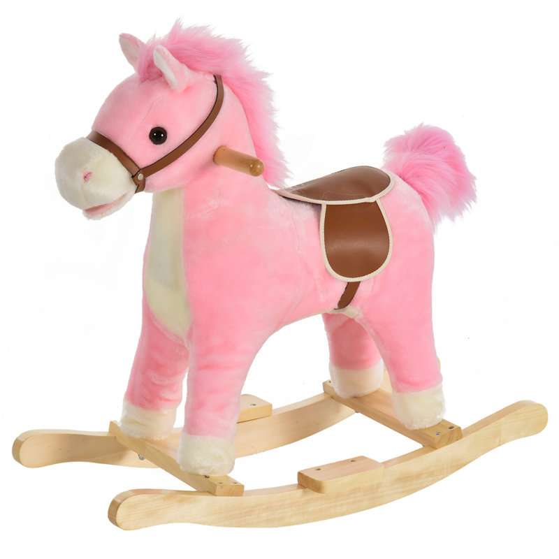 Cheval à bascule Qaba, animal en peluche sur des chaises berçantes en bois