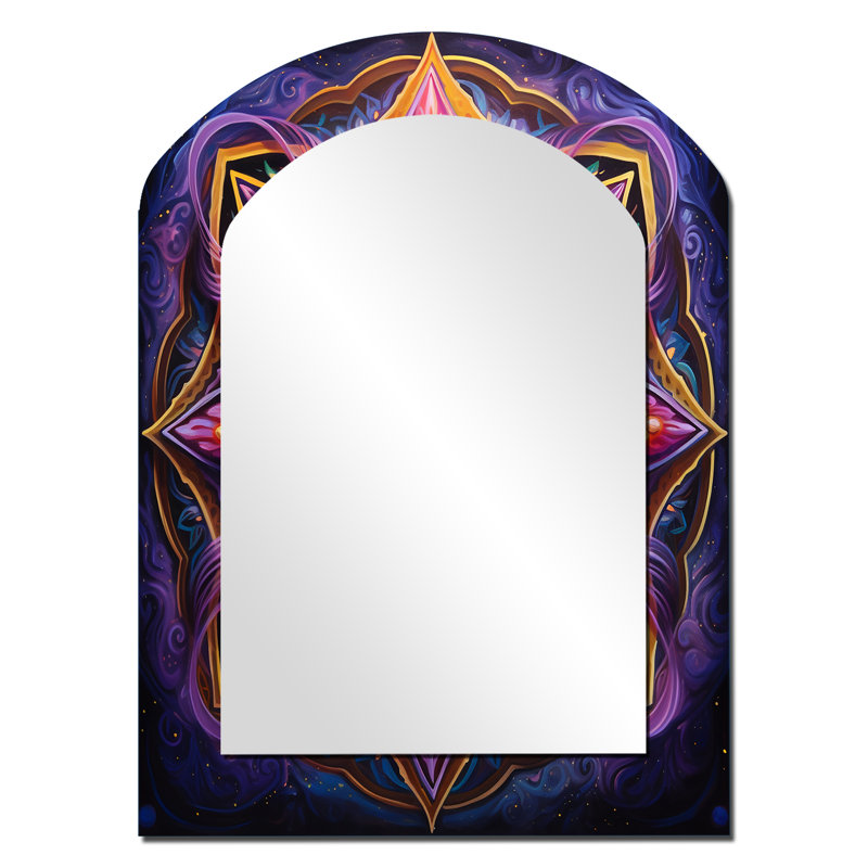 Miroir mural antique antique coloré Mandala II - Boho Mandala, miroir décoratif asymétrique traditionnel, impression d'art en métal