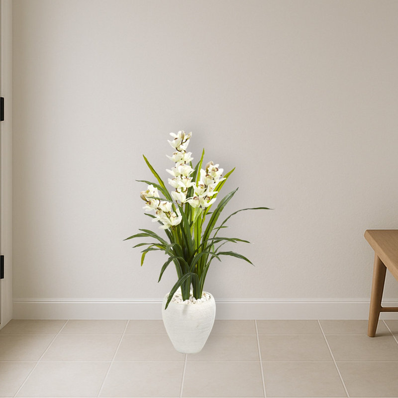 Arrangement floral cymbidium artificiel en pot