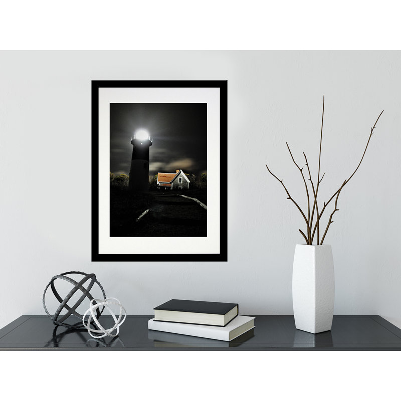 Phare de nuit Cape Cod par Joseph Elliot - reproduction de photo, Papier encadré noir, Blanc
