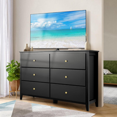 Black Dresser 6 Drawer, Large Dresser For Bedroom, Chest Of Drawers Wood,Bedroom Dressers TV Stand With Drawers For Clothing, Kids, Baby, Black -  Red Barrel StudioÂ®, 2212034FFB644E10BF185F36F632F9B7