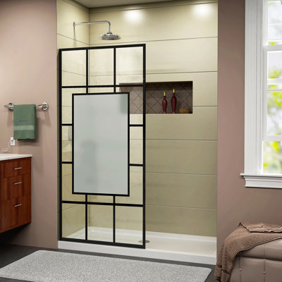 French Linea 34"W x 72"H Screen Frameless Fixed Glass Panel