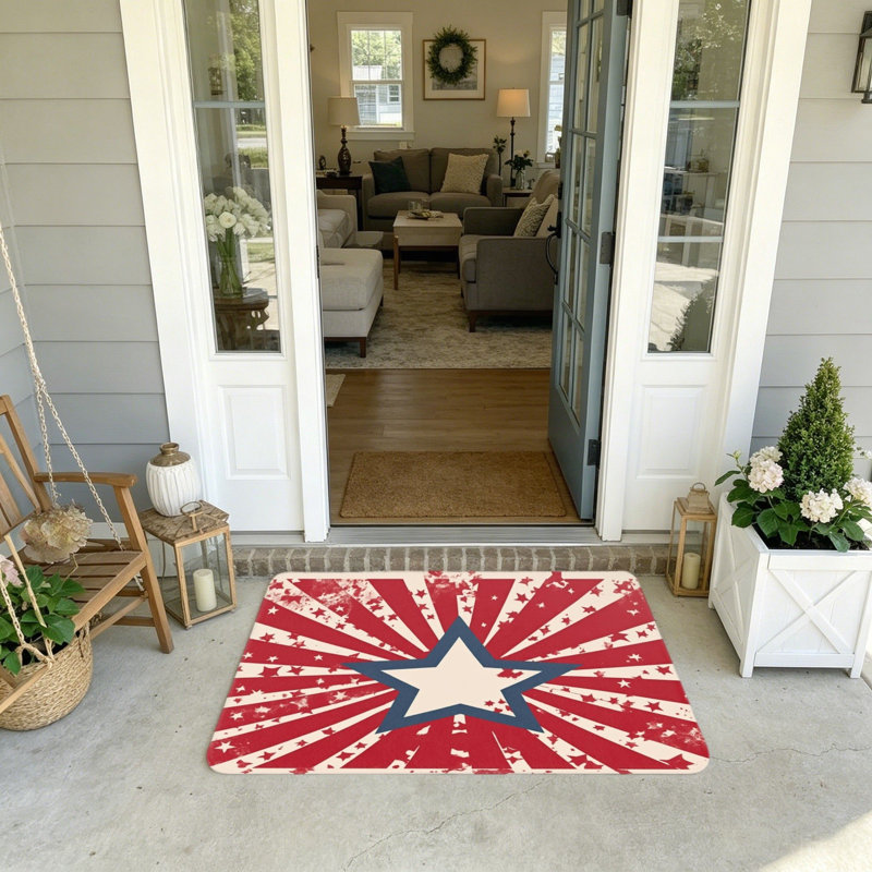 Tapis d'entrée rouge et blanc Starburst