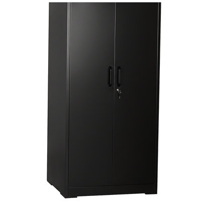 Container Furniture Direct Ironclad 71" Metal Storage Cabinet with Locking Doors and 4 Adjustable Shelves, Heavy-Duty Steel Cabinet for Garage, Laundry, Office, or Warehouse, Black