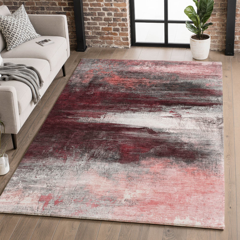 Tapis abstrait lavable à la machine de qualité supérieure Mayfield, Merlot, 8 pi x 10 pi
