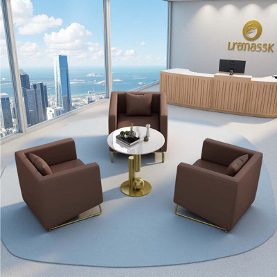 Business Brown Faux Leather Reception Sofa Set (single-seater X3 + Round Coffee Table)