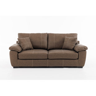 88.19" Modern Faux Leather Sofa Couch, Brown PU Upholstered Loveseat with Solid Wood Frame, Dual-Layer Seat Cushion, 2 Throw Pillows Included, Oversized Armrests, for Living Room