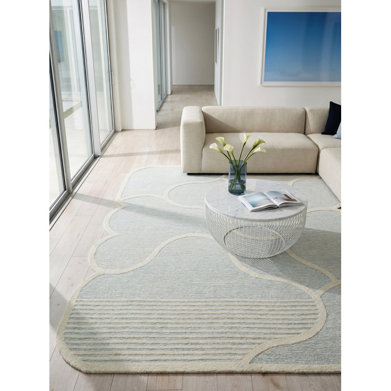 Shell Hand Tufted New Zealand Wool Blue/Ivory Area Rug, 10'X14'