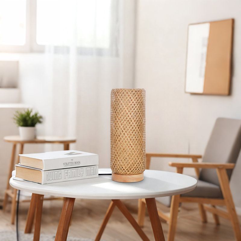 Vintage Bamboo Woven Table Lamp for Bedside
