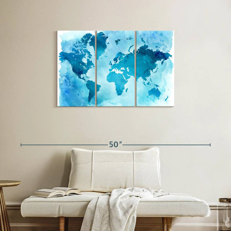 Carte du monde bleue rétro Aliaz, H 24 po x l 38 po