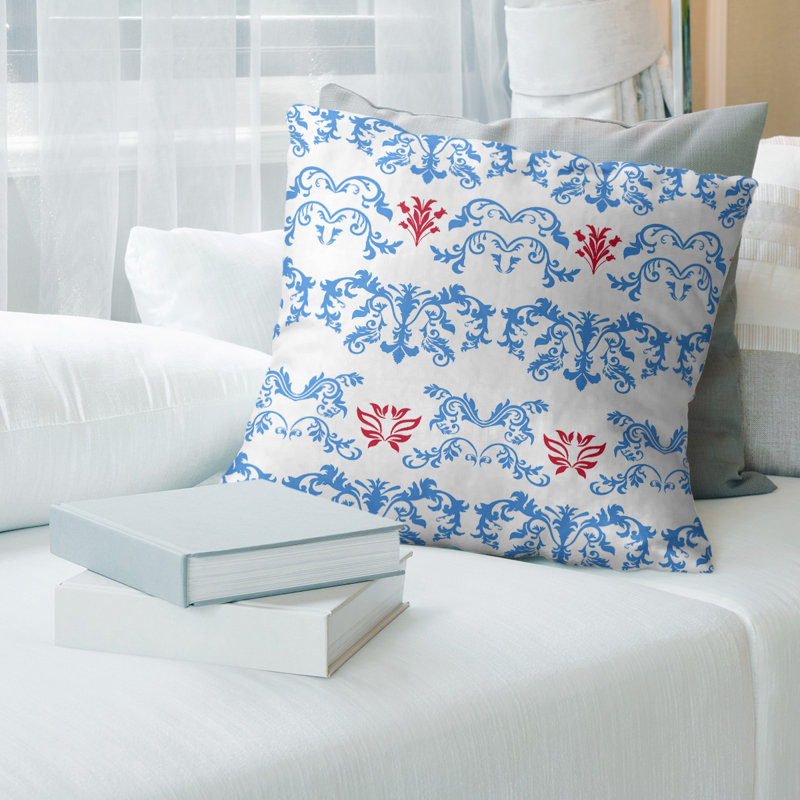 Housse de coussin carré Houston Houston, 14 po x 14 po, Blanc / Bleu / Rouge, Polyester filé