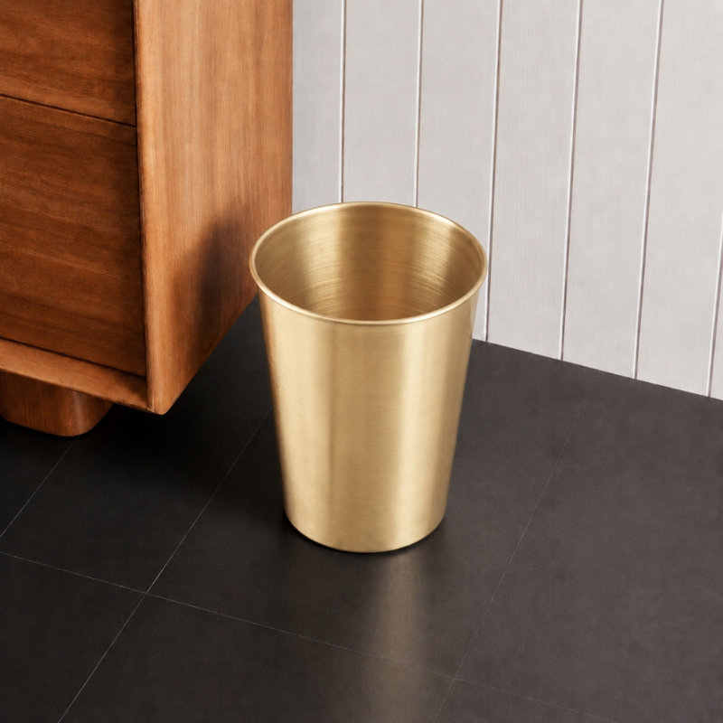 Poubelle en métal fabriquée à la main de 1,8 gallon pour salle de bain, Doré