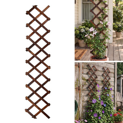 Treillis de jardin extensible, treillis 13 po x 68 po pour plantes grimpantes d'extérieur, 1 pièce, brun