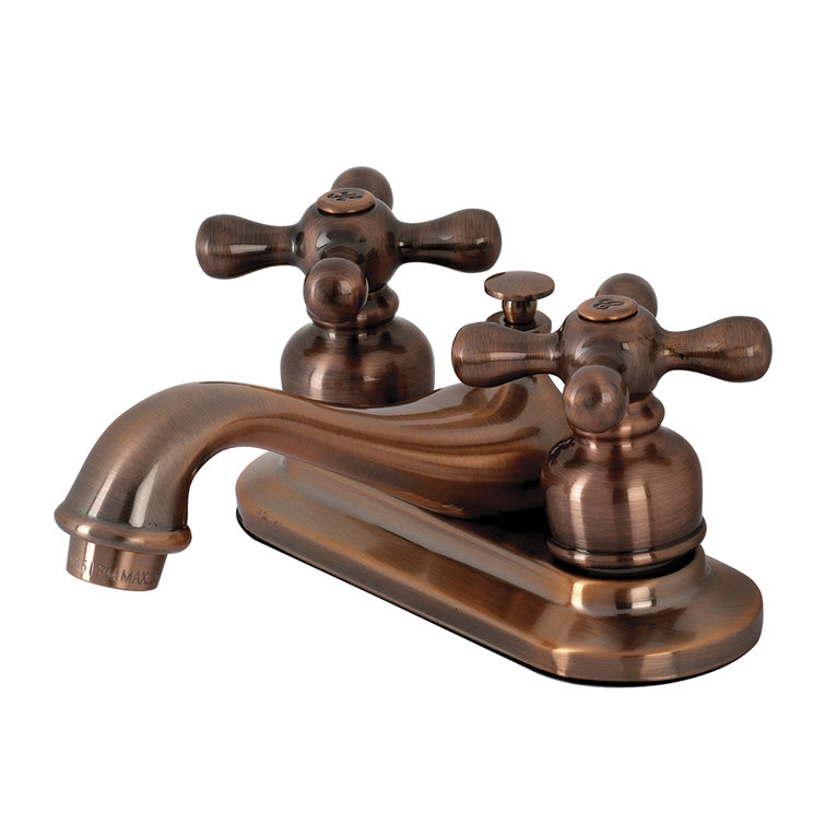 Kingston Brass Restoration Two-Handle 3-Hole Deck Mount 4" Centerset Bathroom Faucet with Plastic Pop-Up