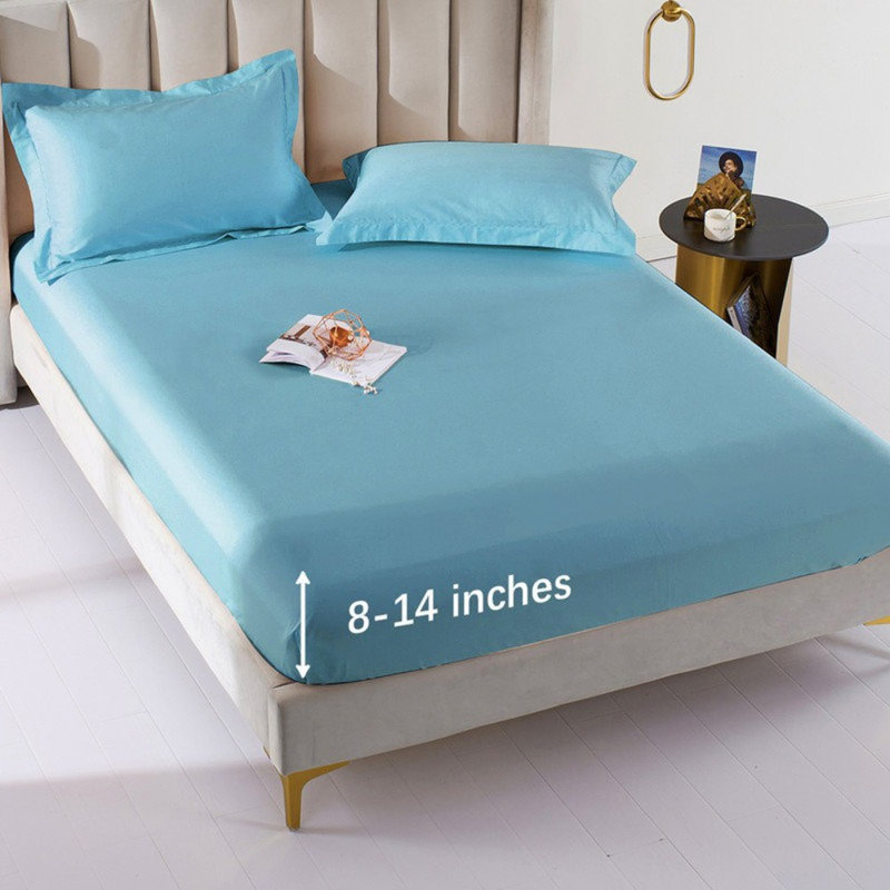 Solayne Deep Pocket Fitted Sheet Only 100% Long Staple Cotton Breathable Bottom Sheet Fits Up To 14" Deep Mattress, Sky Blue