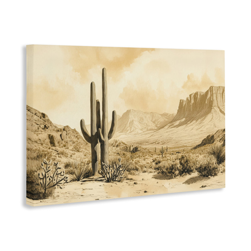 Paysage désertique sépia, conception de cactus par Petal Prints Design, H 16 po x l 24 po