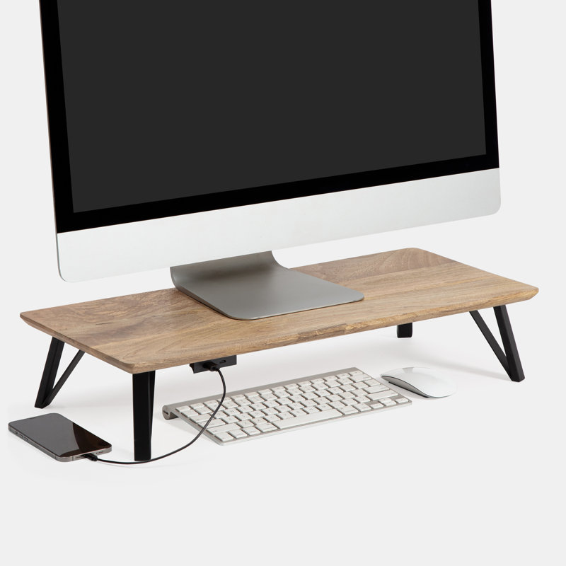 Support pour écran avec port USB Lameek, Naturel/noir, 24 pouces