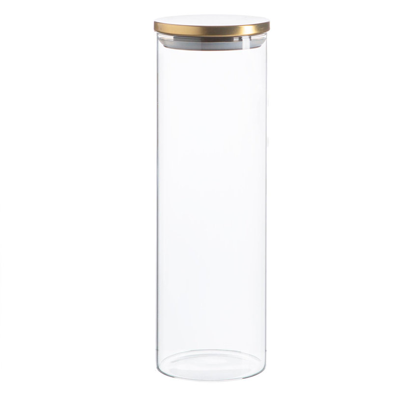 Argon Tableware - Glass Scandi Storage Jar with Metal Lid, 30cm H x 10cm W x 10cm D, Gold