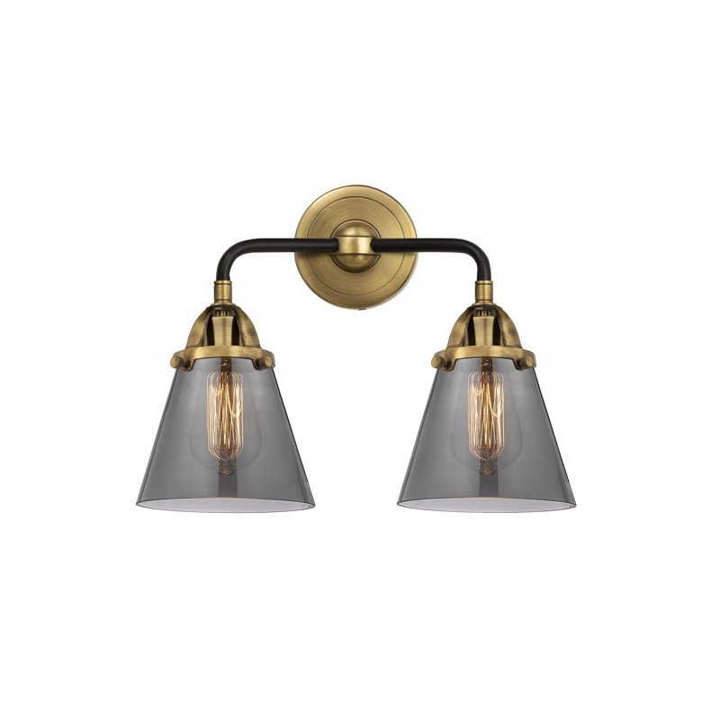 Éclairage pour meuble-lavabo à 2 cônes 6 po, 2 lumières et 14 po Shauna, Fumée plaquée, Laiton antique noir, Incandescente