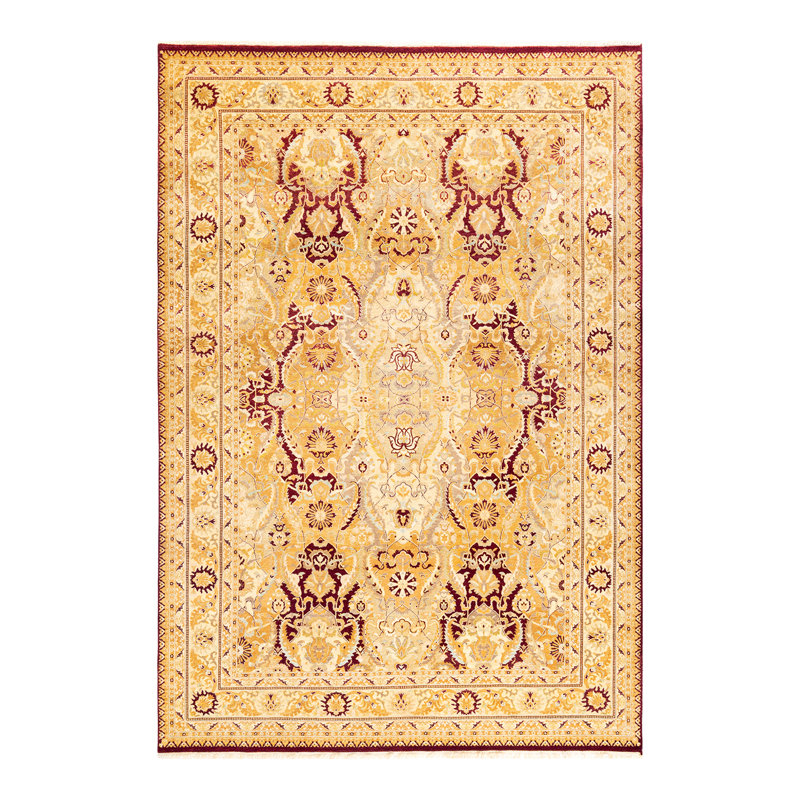 Tapis rouge / jaune noué à la main de conception unique 6 pi 2 po x 8 pi 10 po Keller