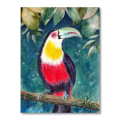 Toucan sur une branche d'arbre avec feuilles d'émeraude - reproduction sur toile