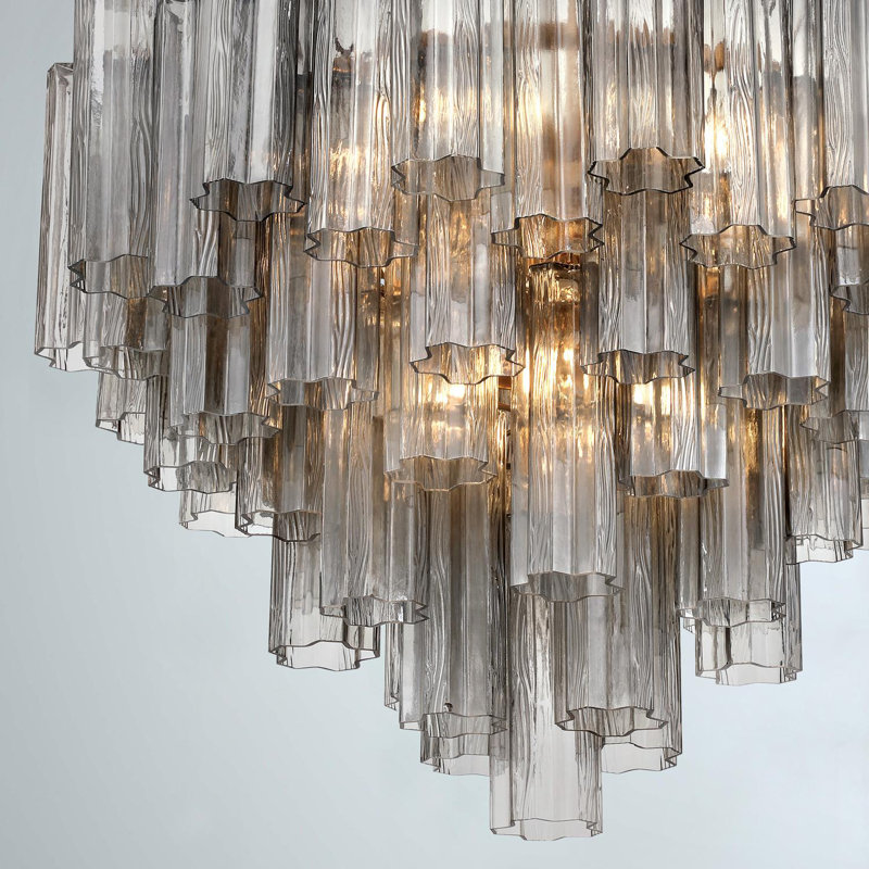 Lustre Mexborough, 12 lumières, H 21,5 po x l 26,75 po x P 26,75 po, Gris / laiton vieilli