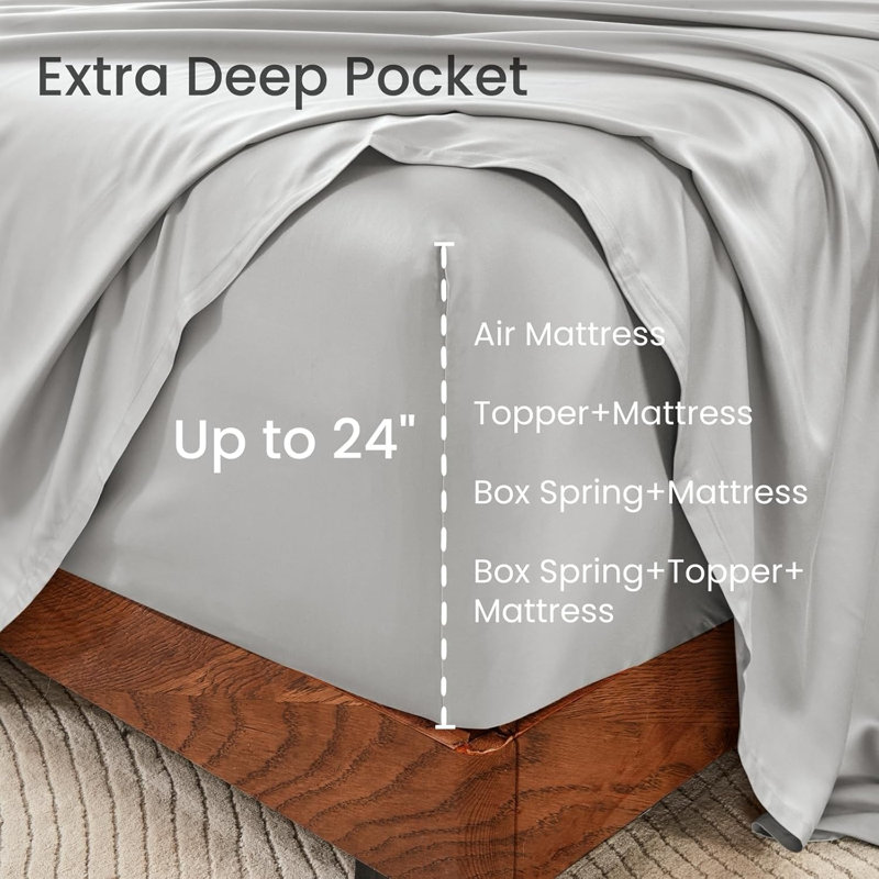 6-Pcs ,King Size Sheets Set,Rayon Derived From Bamboo,  Extra Deep Pocket King Sheets With Elastic Corner Straps