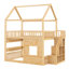 Lit de maison blanc en bois pleine grandeur avec éclairage à DEL doux, caractéristiques et tablette peu encombrante, garde-corps pour dormir-130115563