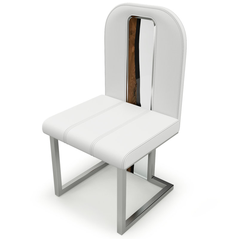 Leather Dining Chair, White, Chrome, 8