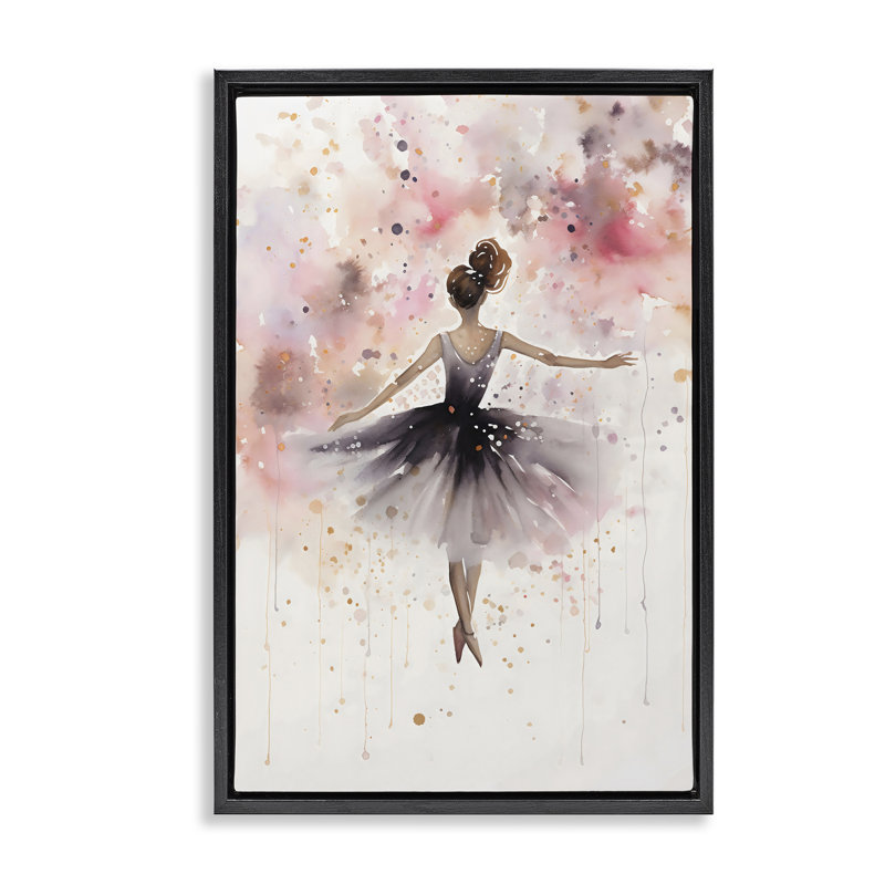 Cadre flottant Watercolor Ballerina Atmosphere, design by Creative Studio, H 31 po x l 21 po, Cadre flottant noir de jais
