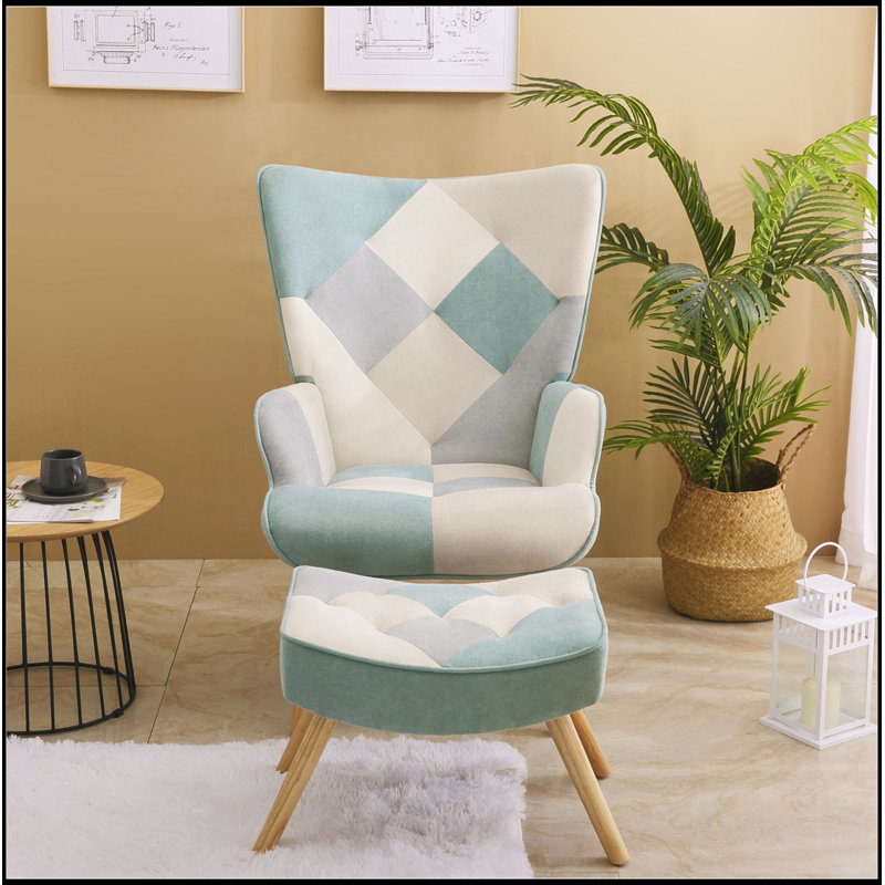 Ensemble de fauteuil d'appoint avec repose-pieds, fauteuil de salon et repose-pieds, Bleu