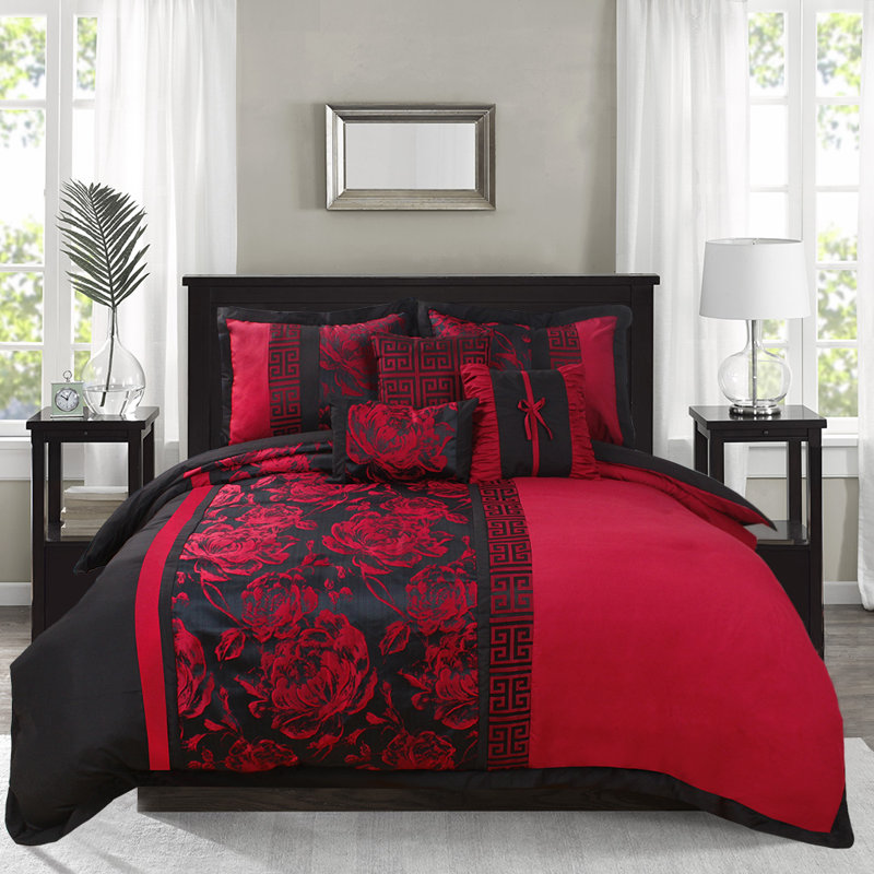 Patchwork Comforter, Burgundy, Queen Comforter + 6 Additional Pieces