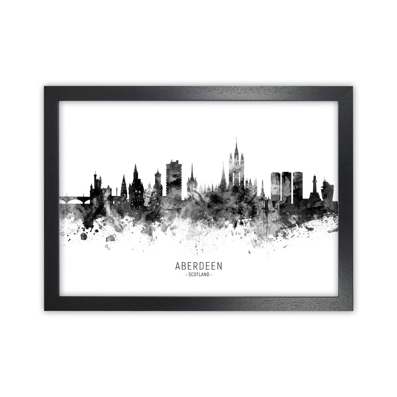 Aberdeen Scotland Skyline Black White City Name by Michael Tompsett - Print, Black Framed, 64cm H x 88cm W x 3cm D