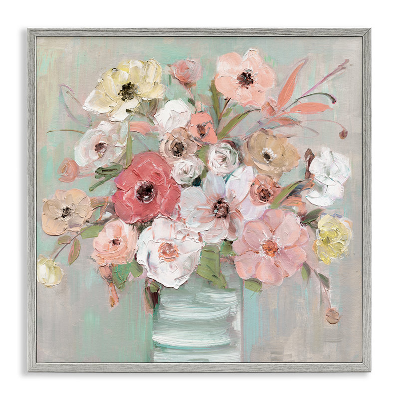 Giclée encadrée de fleurs de pivoines pastel, conception de Sally Swatland, H 24 po x l 24 po, Giclée de ferme grise encadrée
