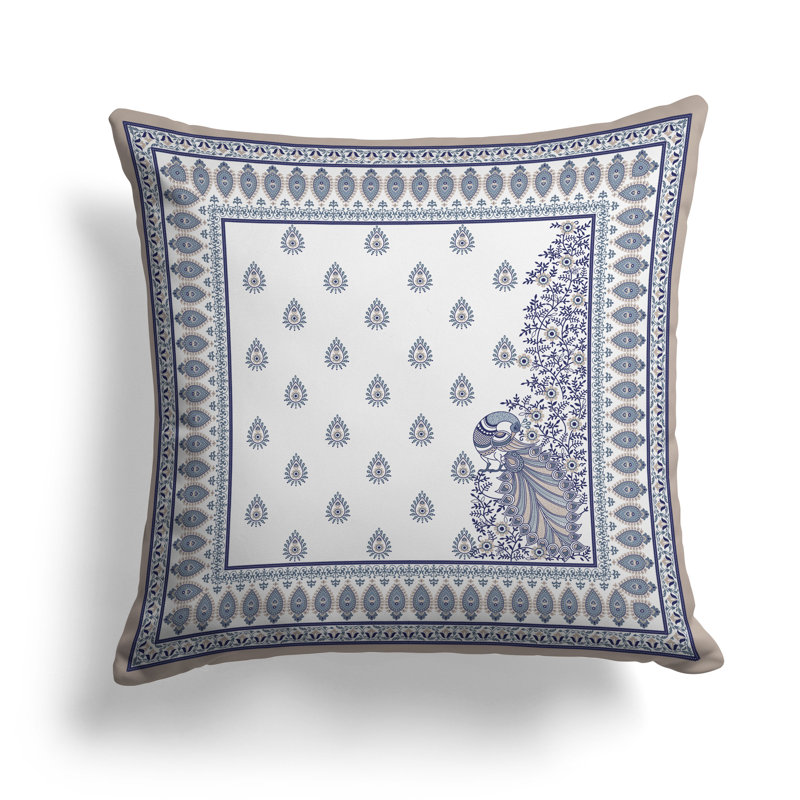 Coussin Indian Gardenia, H 16 po x l 16 po, Bleu / blanc