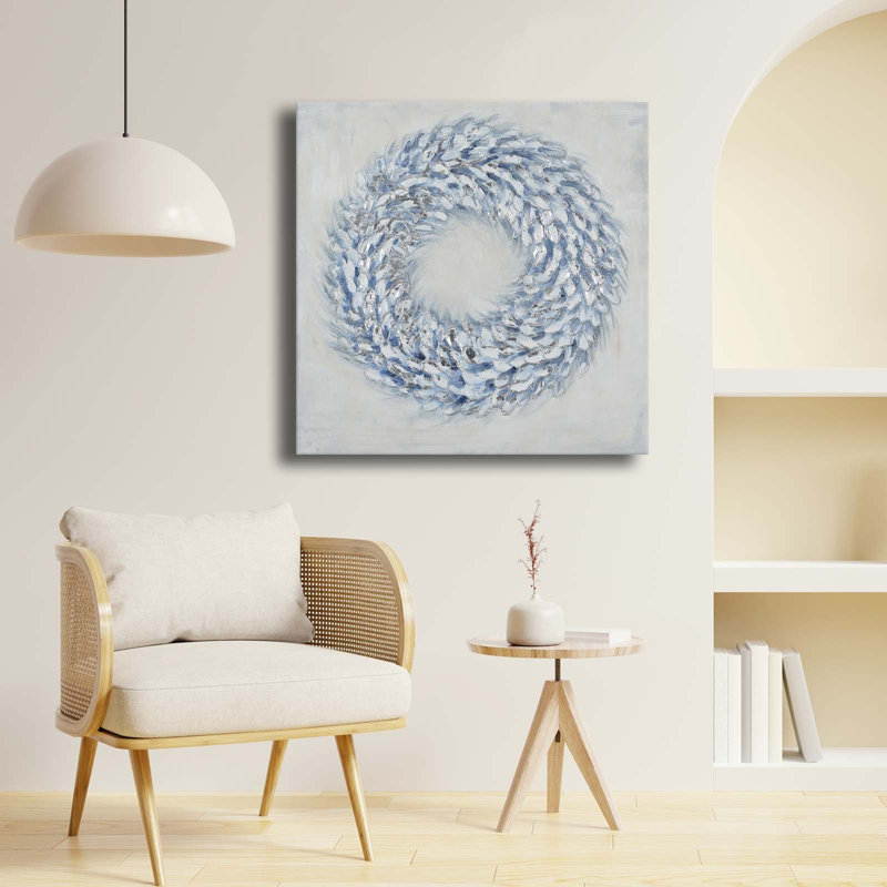 «Blue Feather Circle», art mural sur toile abstraite