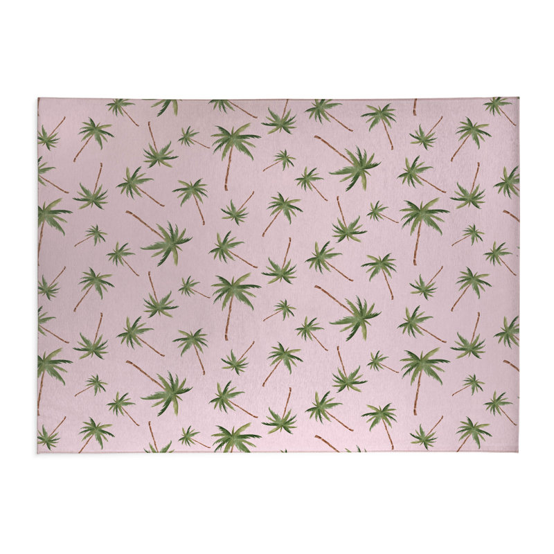 Tapis de cuisine antidérapant Summer Palms, Rectangulaire 3 pi x 5 pi, Rose