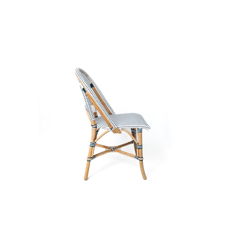 Chaise de salle à manger en rotin French, Blanc / Marine