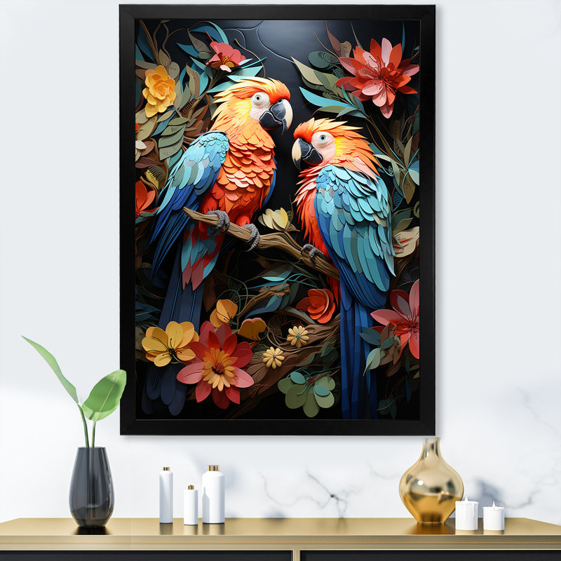 Parrots Celestial Dance Melody I, Cadre simple noir, H 32 po x l 16 po x P 1 po