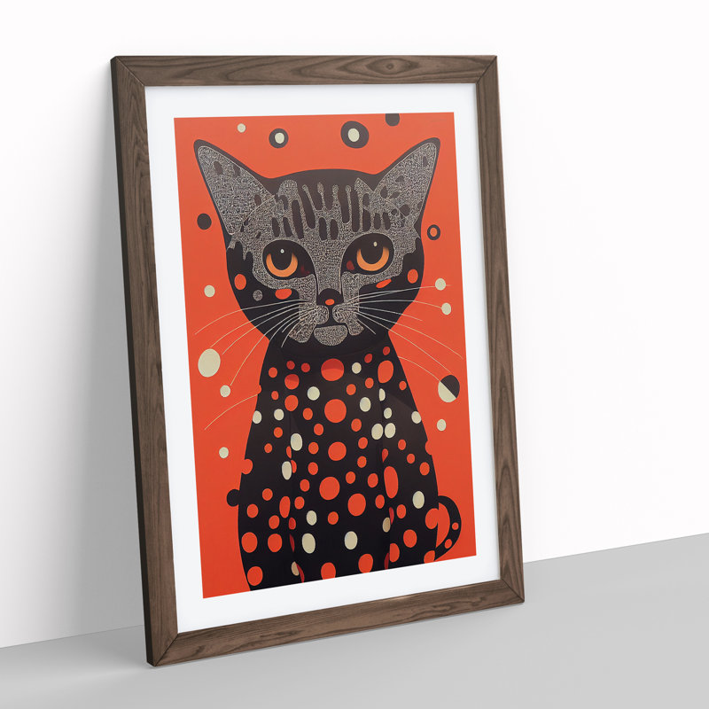 Spotty Cat Abstract - Framed Print, 64cm H x 46cm W x 2cm D, Brown Framed
