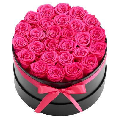 The Holiday Aisle® 27 Preserved Real Roses In Round Box, Rose Red Eternal Flowers Lasting 3 Years With Clear Cover, Luxury Gift For Anniversary, Valentine's Day, Birthda