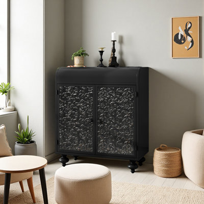 Armoire d'appoint Art avec 2 portes, armoire buffet avec rangement, armoire de rangement décorative patinée avec motif en relief pour le salon de la salle à manger